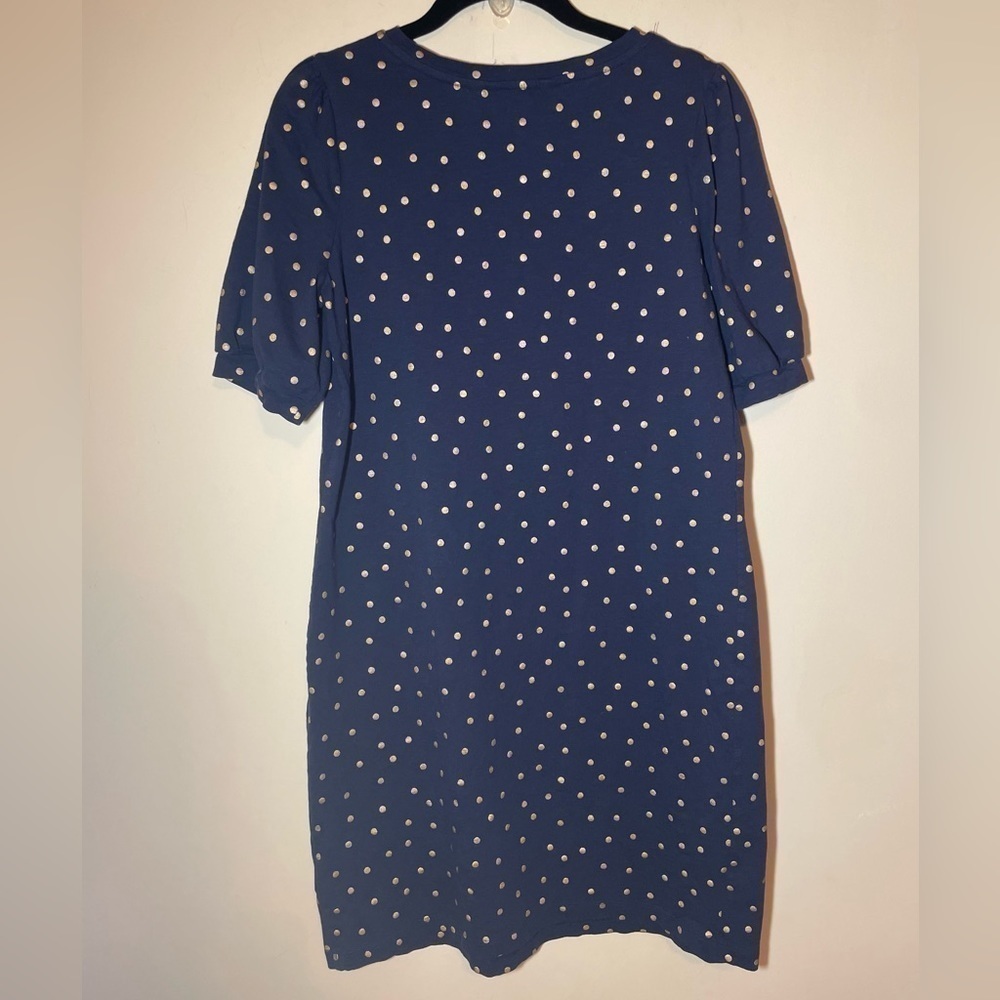 Boden Zoe Jersey T-Shirt Dress - Navy and Gold Metallic Polka Dot Mini - Picture 6 of 7